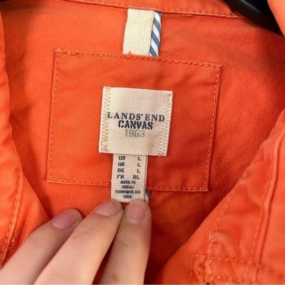 🦋 Lands’ End Canvas Orange Jacket Pea Coat Spring Casual Large Medium - Picture 2 of 10